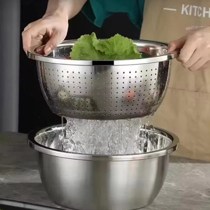 Multi Functional Stainless Steel Vegetable Bowl, Egg Mixing Bowl, Drain Basket, Soup Basin, Kitchen Cooking And Storage Tool Khamik Shop Online