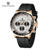 PAGANI DESIGN Men Quartz Chronograph Watch RoseGold Case Black Ceramic Bezel Brown Dial Rubber Strap Waterproof Sports watch+box Khamik Shop Online