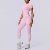 Rooftrellen New 2PCS/set Yoga Set Summer Quick Drying Fitness Sports Workout Top T-Shirt High Stretch Seamless Yoga Leggings Set Khamik Shop Online