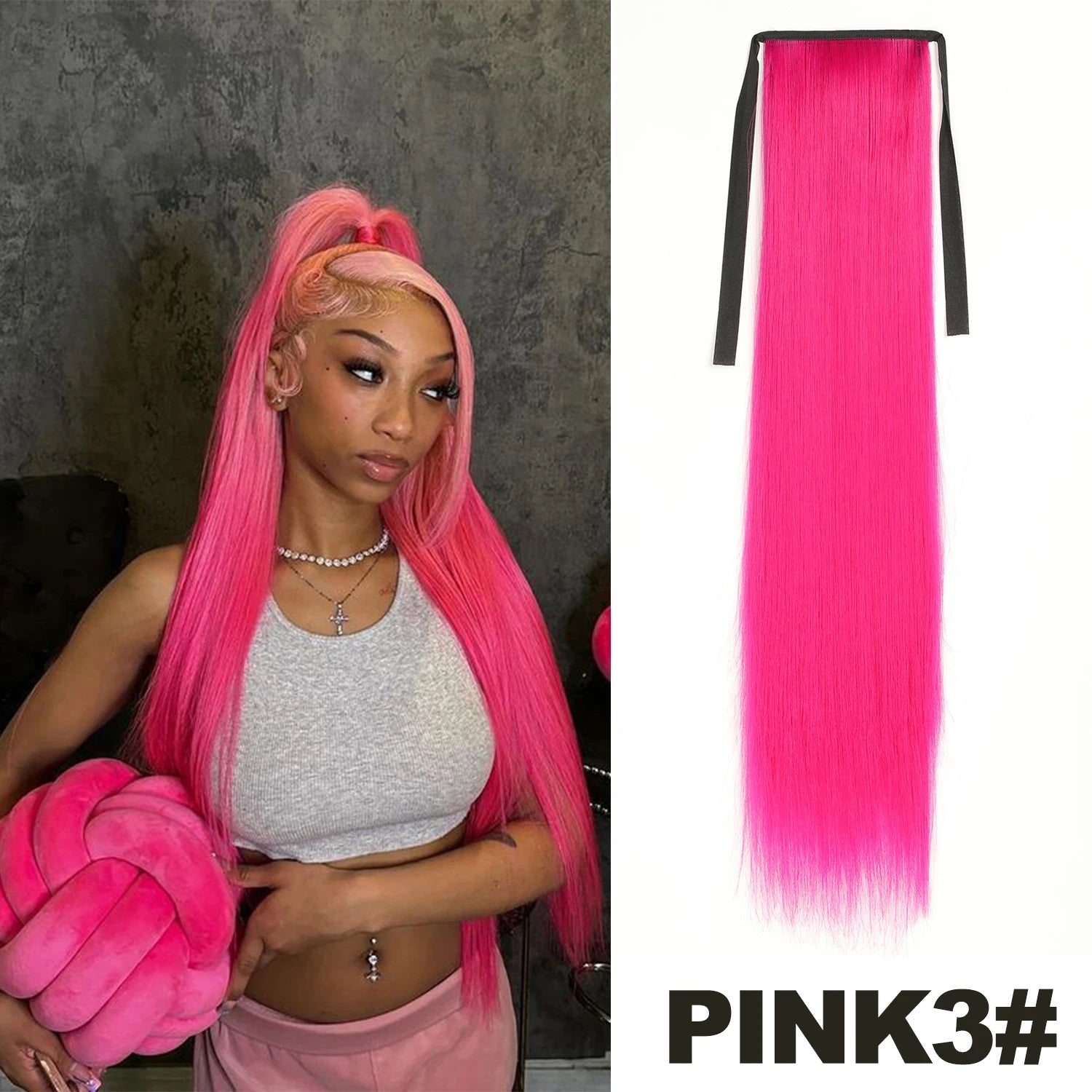 Straight Long Ponytail Extensions 22inch Natural Black Wrap Around Synthetic Hair Piece Pony Tail Hair Hairpieces for Women Girl Khamik Shop Online