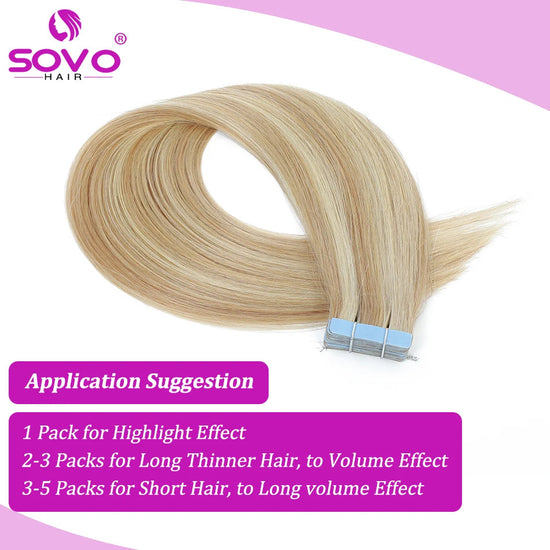 SOVO Tape in Hair Extensions 100% Remy Human Hair 20 Inch  20pcs  Balayage Skin Weft Tape in Extensions  12-26 inch Khamik Shop Online