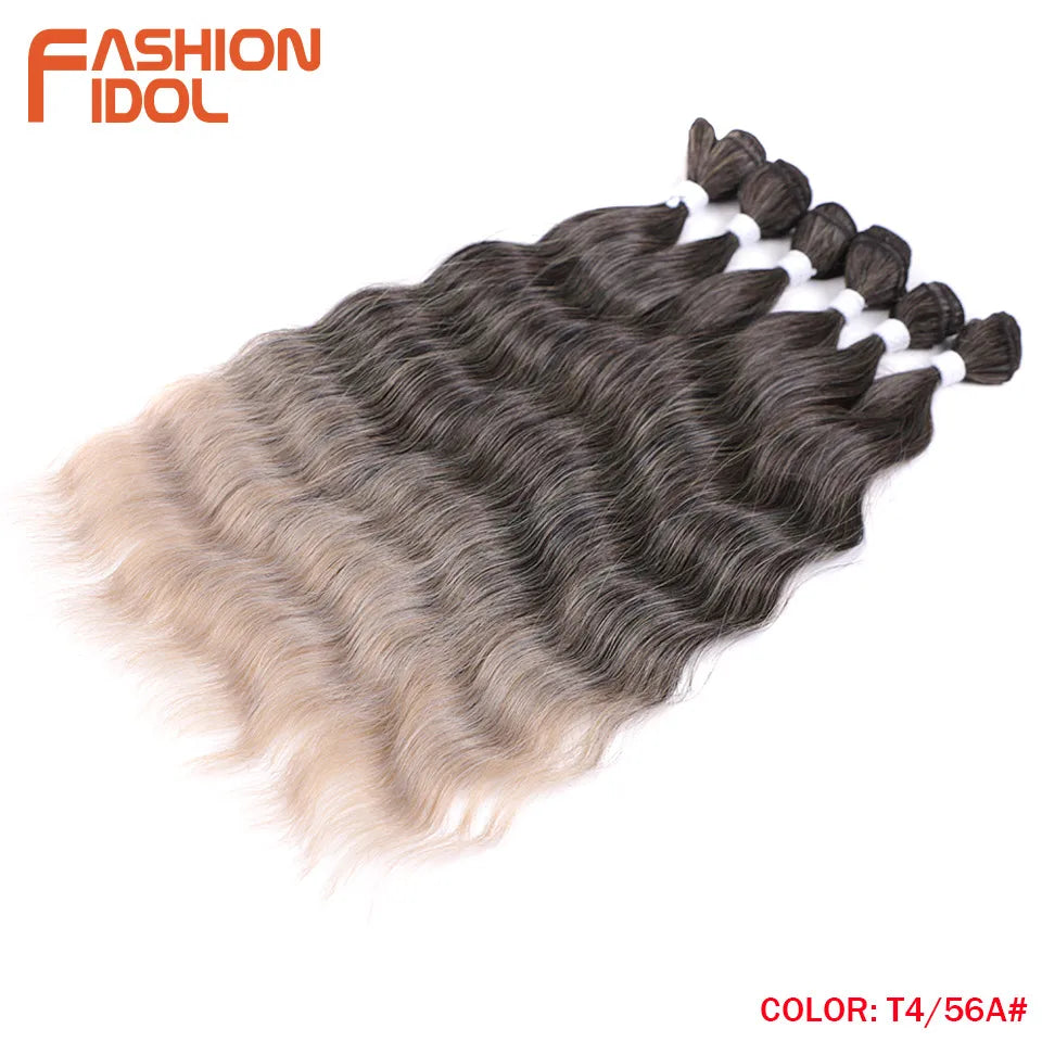 FASHION IDOL Water Wave Hair Bundles Synthetic Hair Extensions Ombre Blonde Hair Weave Bundles 6pcs 20" High Temperature Fiber Khamik Shop Online