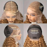 Honey Blonde Deep Wave Wigs Human Hair 13x6 HD Transparent Lace Frontal Wig 220% Density 27 Colored Curly Wigs For Women 36 Inch Khamik Shop Online