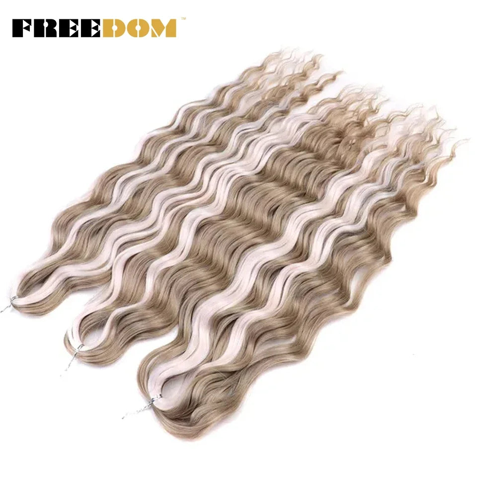 FREEDOM Synthetic Curly Braiding Hair Extensions 24 Inch/60 cm Long Deep Wavy Twist Crochet Braids Hair Ombre Brown Rainbow Hair Khamik Shop Online