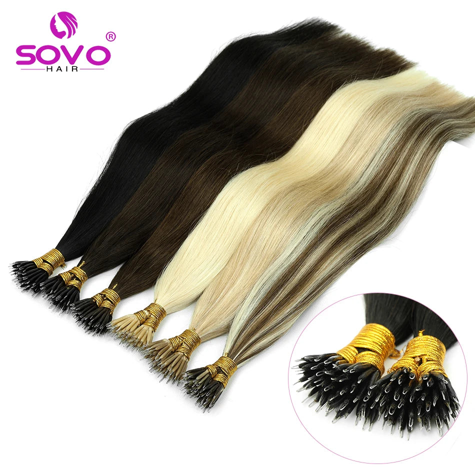 Nano Ring Hair Extensions Human Hair 100 Strands Remy European Straight Hair Natural Blonde Invisible Reusable Khamik Shop Online