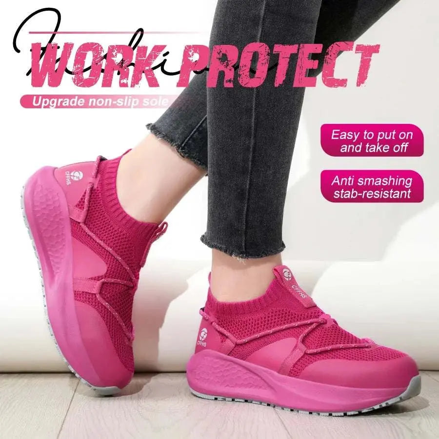Latest Women Work Shoes Puncture-Proof Safety Shoes Non-slip Platform Sneakers Women Steel Toe Shoes Comfort Security Boots Lady Khamik Shop Online