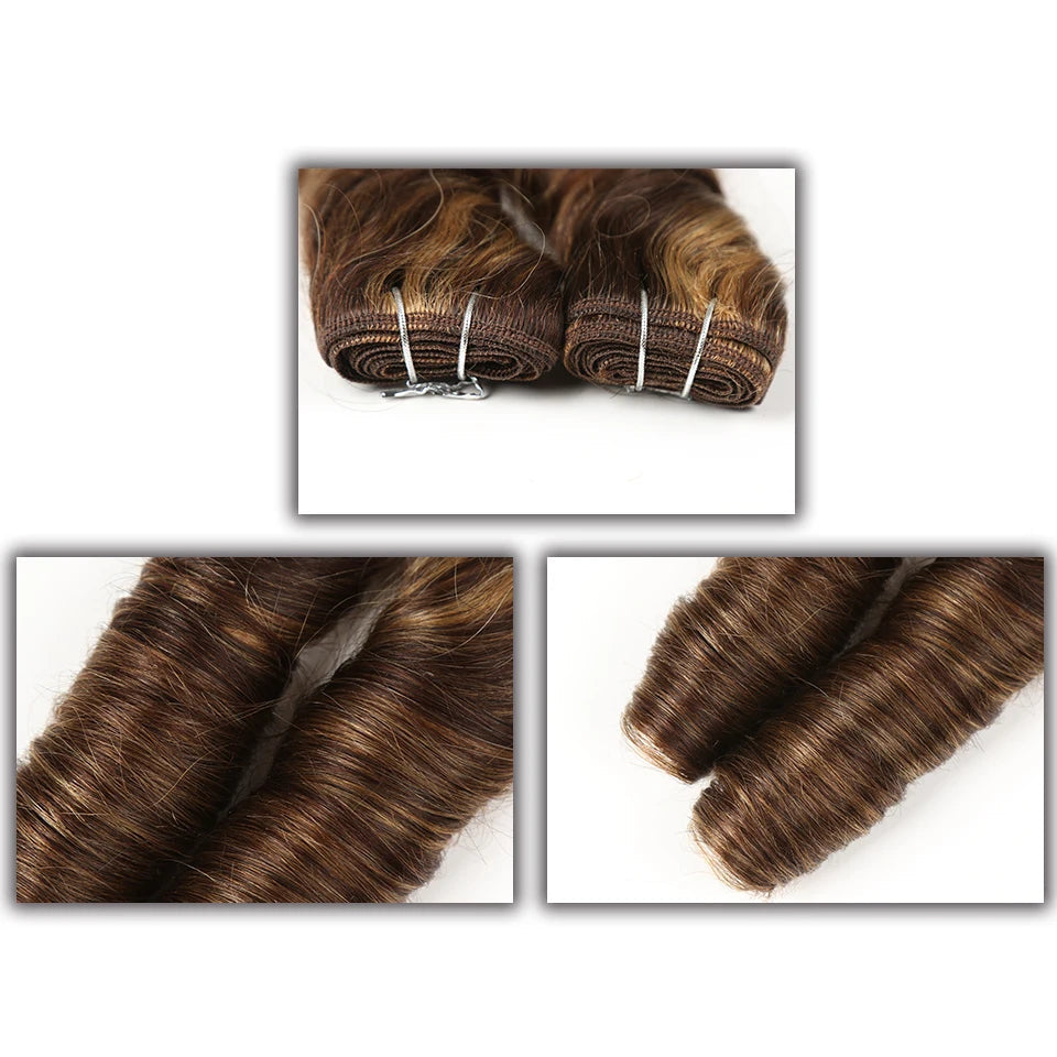 Sleek Double Drawn Loose Wave Color P4/27 P6/27 P1B/30 P4/30 Brazilian Remy Human Hair Bundles 1Pcs Hollywood Wave Hair Bundles Khamik Shop Online