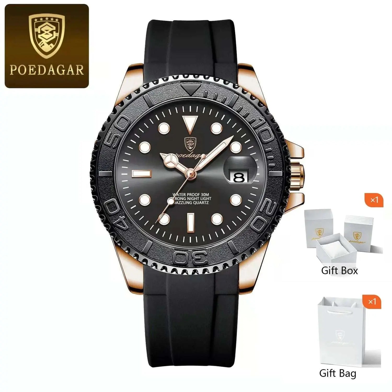 POEDAGAR Trendy Sport Man Watch Luminous Waterproof Stainless Steel Date Men Wristwatch Luxury Business Men&