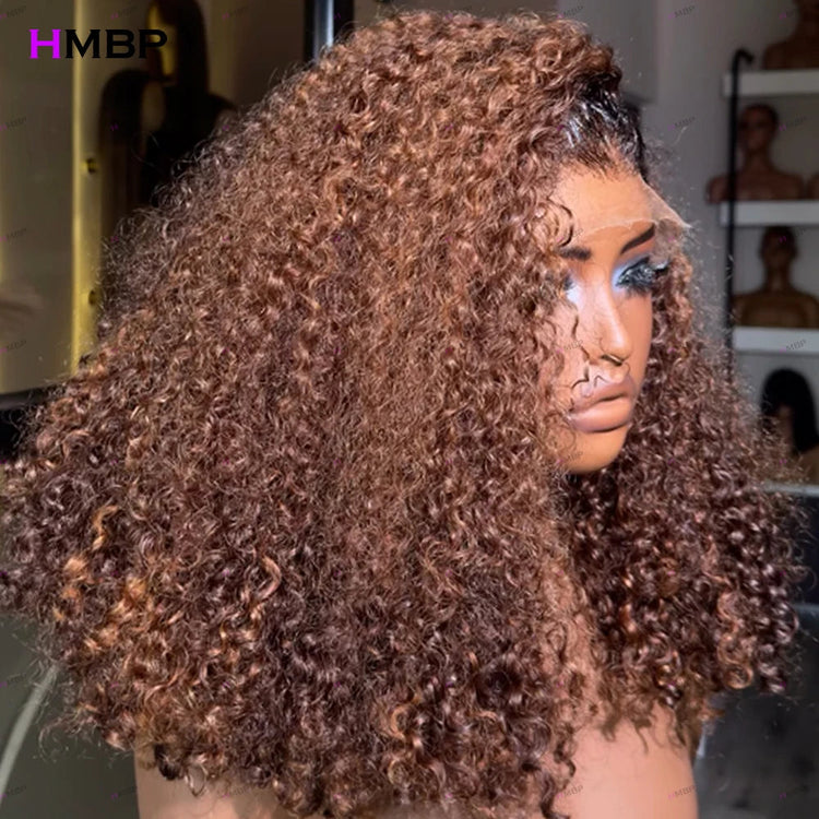 400 Density Brown Kinky Curly Color WIg 13x6 HD Lace Frontal Wig 100% Human Hair Wigs For Women 4x4 Lace Frontal Wig Pre plucked Khamik Shop Online