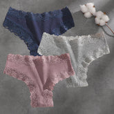 3Pcs Cotton Lace Patchwork Bikini Panties Women Seamless Floral Print Brazilian Pants Low Waist Breathable Female Sexy Lingerie Khamik Shop Online