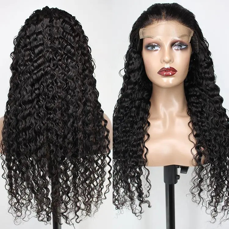 180% Density Full 4x4 Transparent Lace Front Jerry Curl Human Hair Wig Cerise Alfie