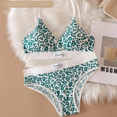 Women Push-Up Bra And Panties Set V-neck Non-wire Bra Low Waist Briefs Female Sexy Lingerie Cotton Leopard Print Underwear Set Khamik Shop Online