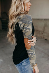 Camo Print Patchwork Hoodie Jade