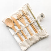 Bamboo Cutlery Set | Zero Waste Reusable | Washable Organic Cotton Ruby Caeneus