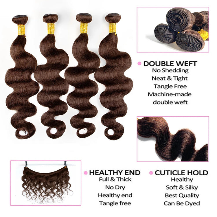 Chocolate Brown Human Hair Bundles Hair Extensions 30 Inch For Woman Body Wave Weave Peruvian Raw Human Hair Bundle 