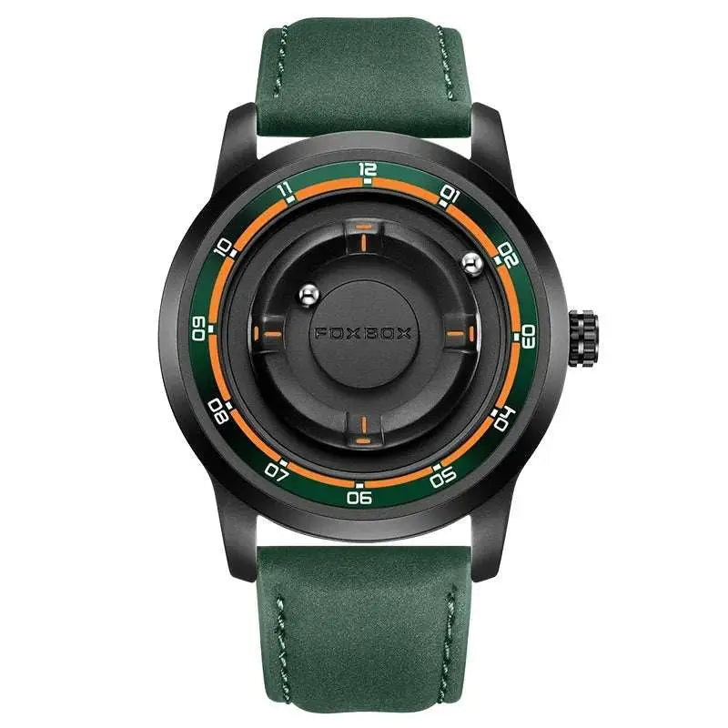 FOXBOX Magnetic Driven Watch Fashion Waterproof Quartz Wristwatch Rolling Steel Ball Pointer Sports Watches Military Clock+Box Khamik Shop Online