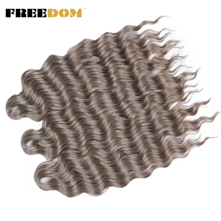FREEDOM Synthetic Curly Braiding Hair Extensions 24 Inch/60 cm Long Deep Wavy Twist Crochet Braids Hair Ombre Brown Rainbow Hair Khamik Shop Online