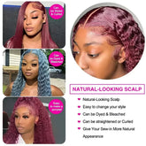 99J Burgundy Red Bone Straight Human Hair Wig 13x6 13x4 HD Transparent Lace Front Wig 200% Density 30 40 Inches Brazilian Cuticle Aligned Remy Hair Pre Plucked Baby Hair Glueless Wig Natural Hairline Soft Silky Long Wigs for Women Daily Party Wear Khamik Shop Online