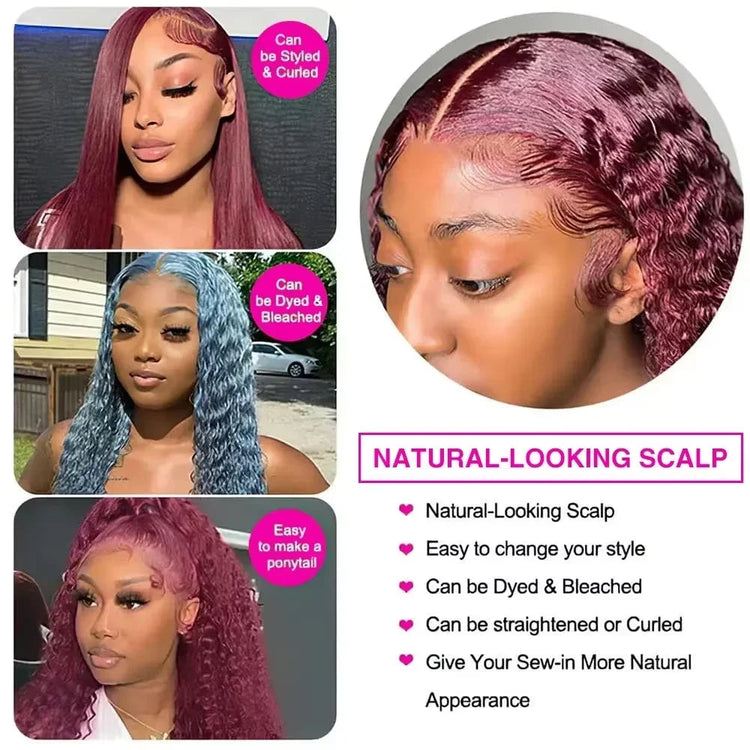 99J Burgundy Red Bone Straight Human Hair Wig 13x6 13x4 HD Transparent Lace Front Wig 200% Density 30 40 Inches Brazilian Cuticle Aligned Remy Hair Pre Plucked Baby Hair Glueless Wig Natural Hairline Soft Silky Long Wigs for Women Daily Party Wear Khamik Shop Online