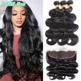Body Wave Human Hair Bundles with Frontal Malaysian Virgin Hair Weave 3 Bundles with 13x4 Lace Frontal Hair Natural Black Khamik Shop Online