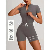 Veste sport femme combinaison zip courte col montant couleur unie manches courtes