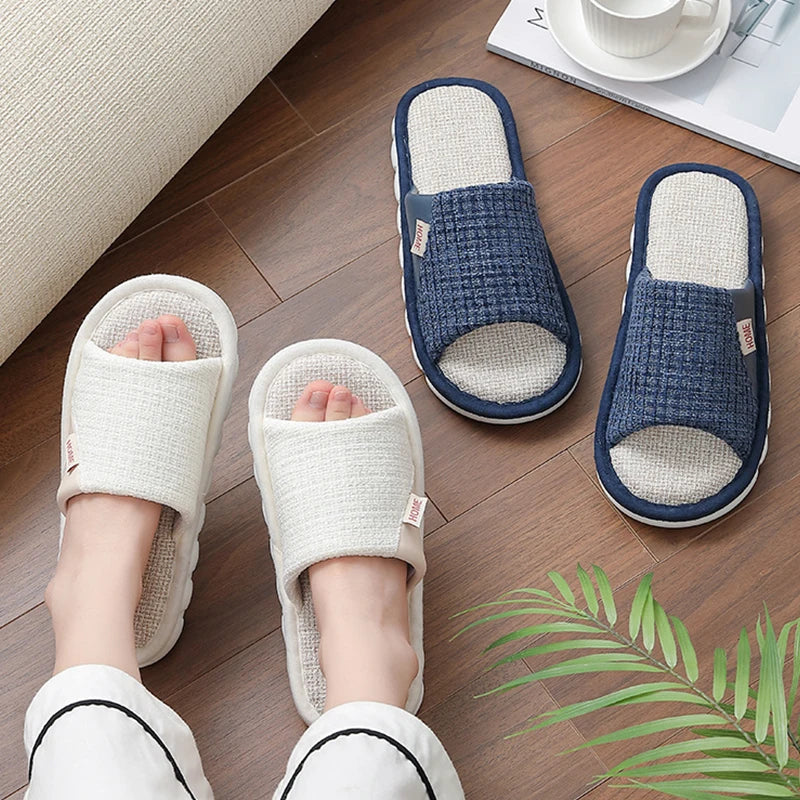 Linen Slippers Women And Men Household Indoor Floor Slippers Daily Home Simple Plain Mute Anti-Slip Comfortable Slippers Khamik Shop Online