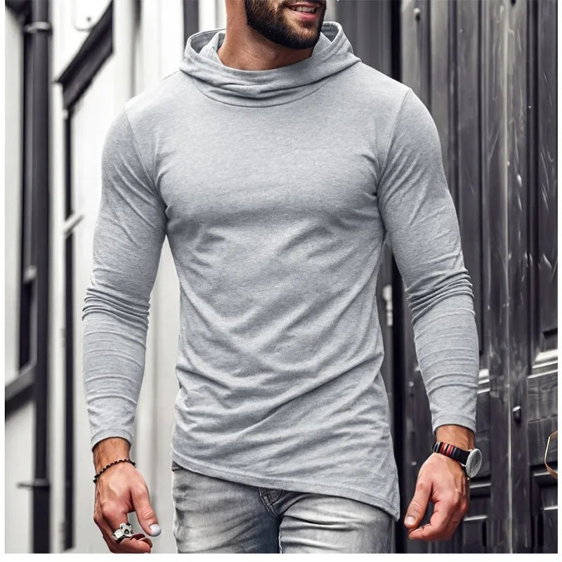 Men Solid Casual Hooded Long Sleeve T Shirt Soft Cotton Irregular Hem Daily Outdoor Top S 3XL Khamik Shop Online