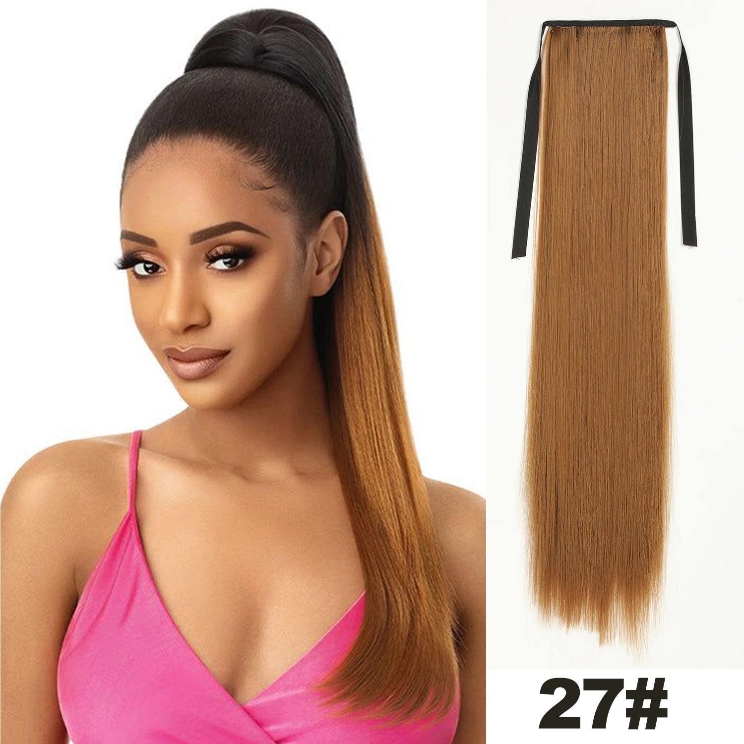Straight Long Ponytail Extensions 22inch Natural Black Wrap Around Synthetic Hair Piece Pony Tail Hair Hairpieces for Women Girl Khamik Shop Online