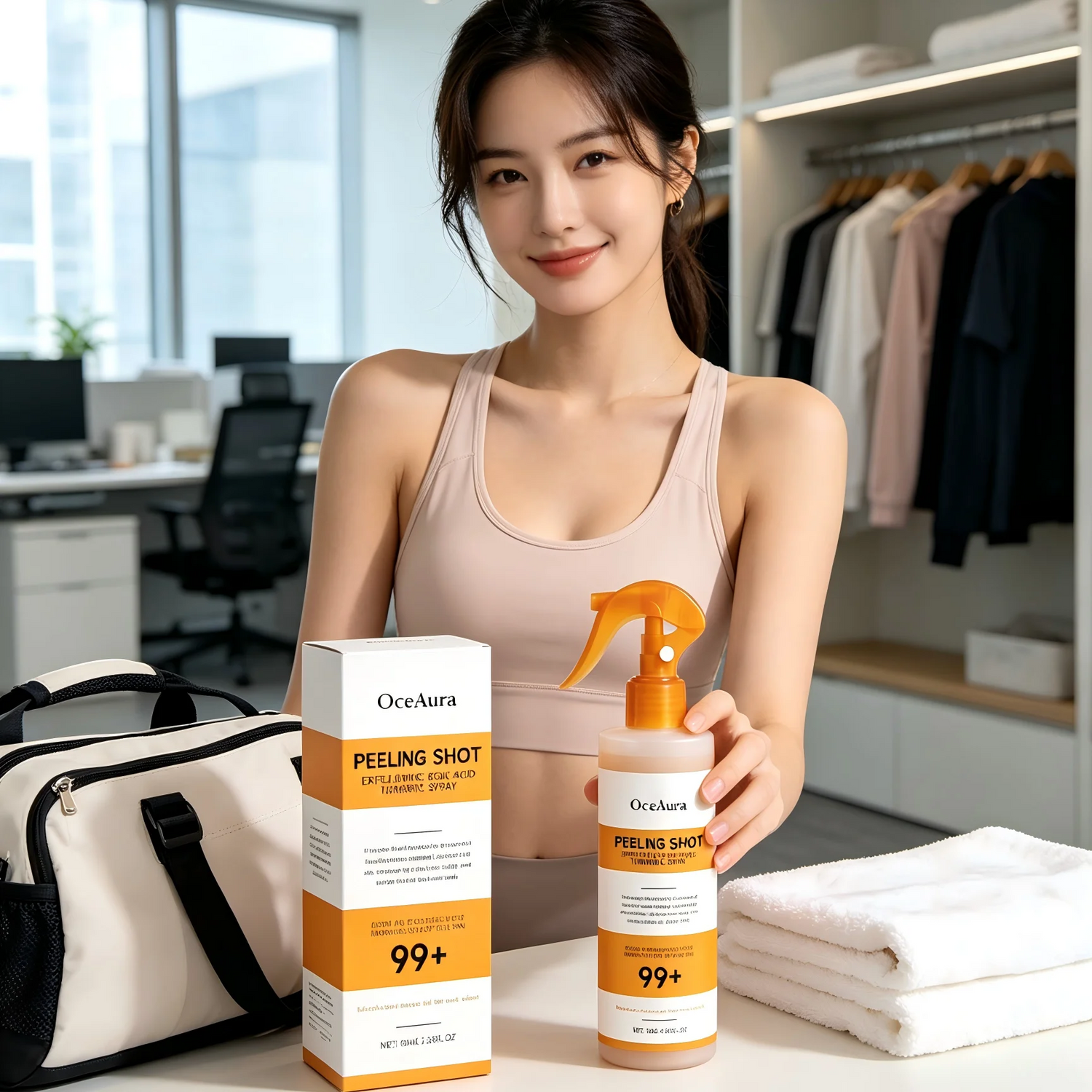 OceAura Peel Shot Kojic Acid Turmeric Spray Moisturizing Skin Brightening AHA PHA Nicotinamide Scrub Body Exfoliant Spray 100ml Khamik Shop Online