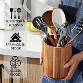 Acacia Wood Utensil Holder for Kitchen Counter, 360° Rotating 7.2" Wooden Cooking Utensil Crock for Countertop Farmhouse Kitchen Khamik Shop Online
