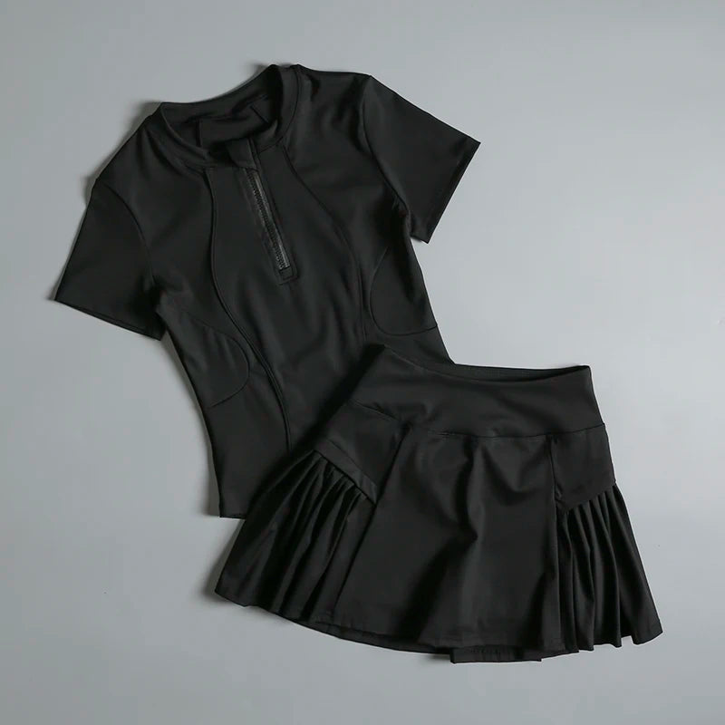 Running sports suit for women 2025 summer new high-end tennis semi-zipper yoga top badminton fitness suit Khamik Shop Online
