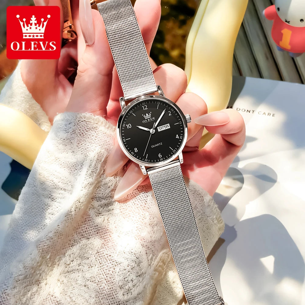 OLEVS 2996 Women Watches Original Elegant Slim Quartz Watch Waterproof Dual Calendar Display Watches For Woman Gift Box Reloj Khamik Shop Online