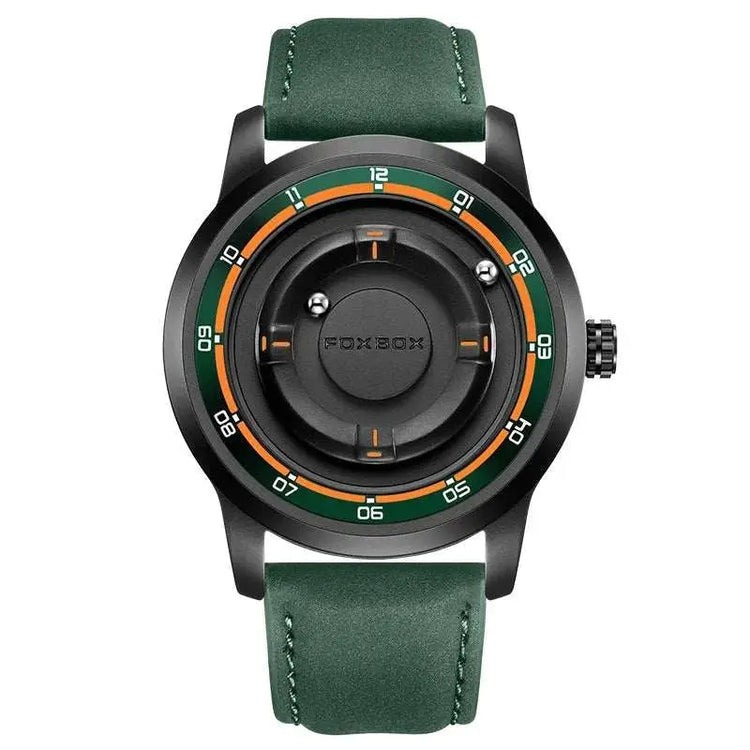 FOXBOX Magnetic Driven Watch Fashion Waterproof Quartz Wristwatch Rolling Steel Ball Pointer Sports Watches Military Clock+Box Khamik Shop Online