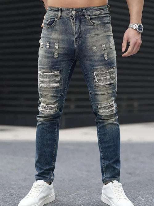 Men’s Ripped Stretch Jeans – Navy High Street | Urban Cool 25 Edition Carmine Juneberry