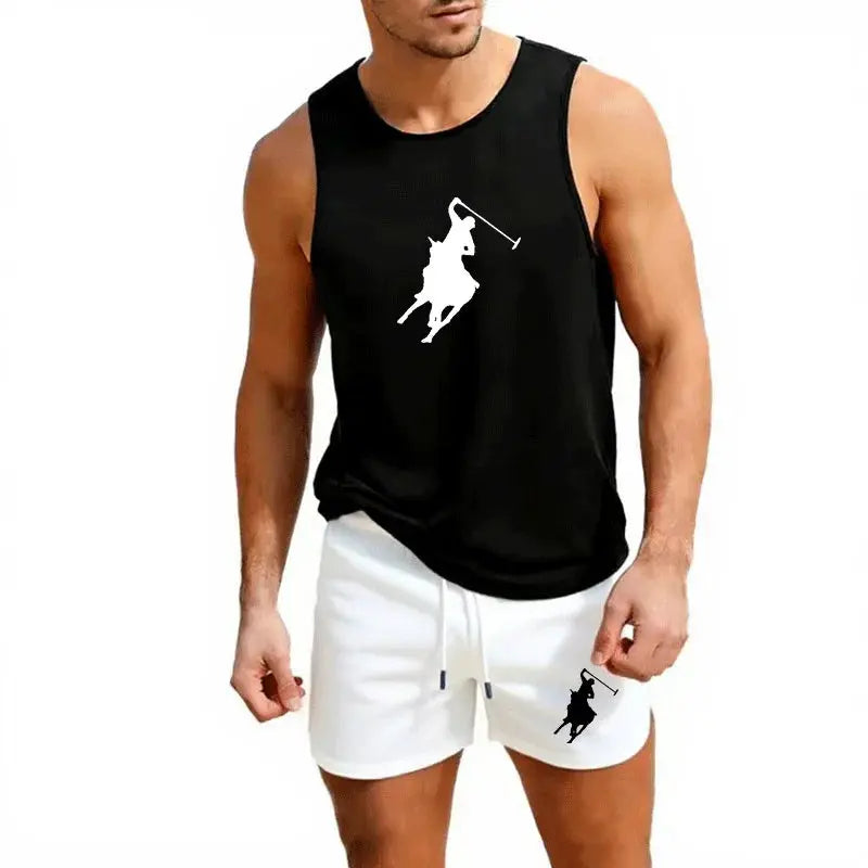European Men Summer Vest and Shorts Set 2 Piece Outdoor Jogging Athletic Sportswear Fashion Trend Casual Men&