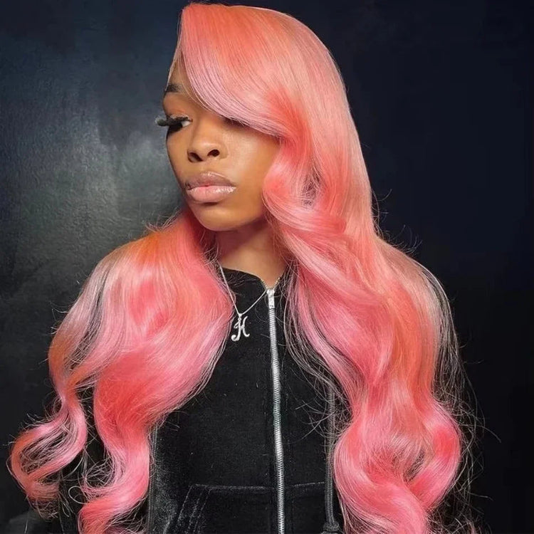 13x4 Body Wave Light Pink Lace Front Wig Brazilian Human Hair Wigs Colored Wig 13x6 Transparent HD Lace Frontal Wigs For Women Khamik Shop Online