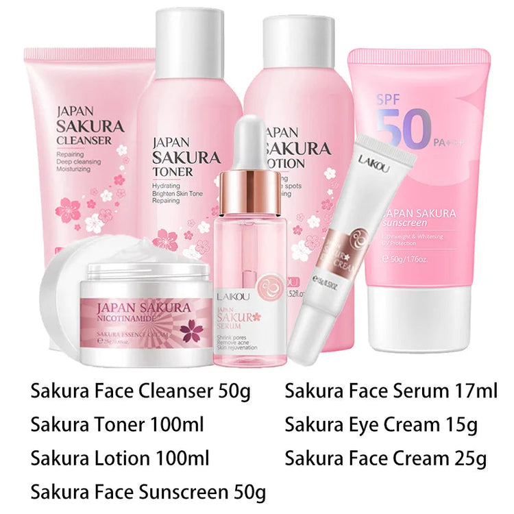 Japan Sakura Facial Cleaner Korean Face Serum Exfoliating Peeling Gel Moisturize Toner Eye Cream Sunscreen Cosmetic SkinCare Set Khamik Shop Online