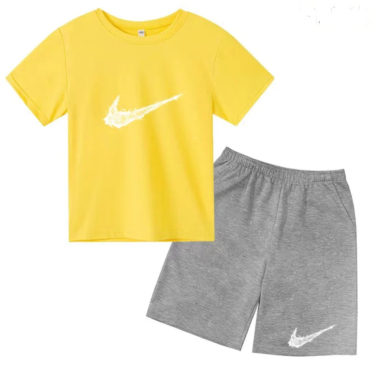 Summer Brand White T-shirt+Shorts Two-piece Set Kids New Clothing Fashion Letter Boy Girl3-13Yrs Sports Short-sleeved Casual Set Khamik Shop Online