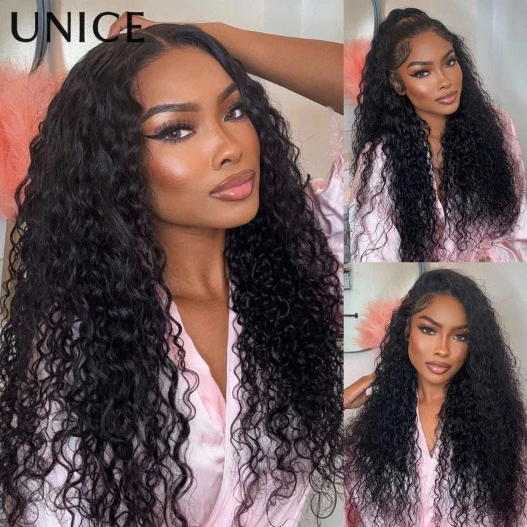 UNice Bye Bye Knots 7x5 Lace Water Wave Curly Wig With Drawstring Pre Cut Pre Bleached Glueless Wig Human Hair Ready To Wear Khamik Shop Online