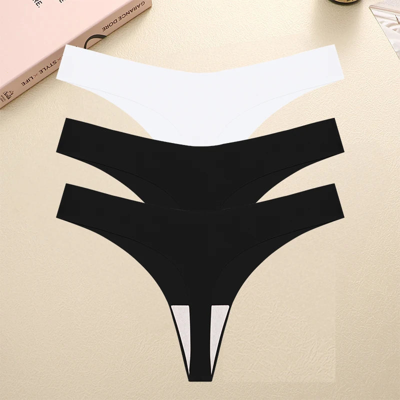 3PCS/SET Sexy G-String Underwear Female T-back Intimates Lingerie Seamless Low Waist Underpants 10 Color Lady Bikini Panty XS-XL Khamik Shop Online