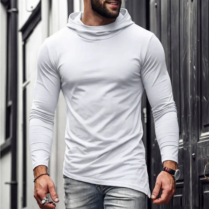 Men Solid Casual Hooded Long Sleeve T Shirt Soft Cotton Irregular Hem Daily Outdoor Top S 3XL Khamik Shop Online