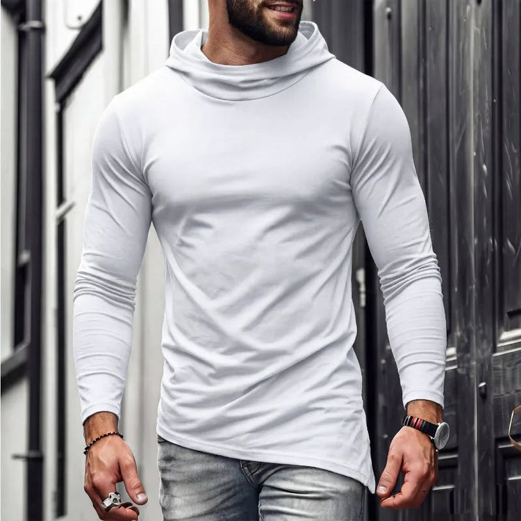 Men Solid Casual Hooded Long Sleeve T Shirt Soft Cotton Irregular Hem Daily Outdoor Top S 3XL Khamik Shop Online