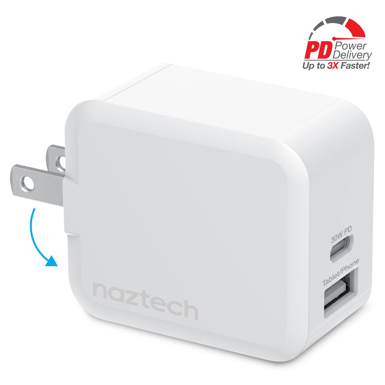 Naztech 30W USB-C PD Dual Output Fast Wall Charger Sky Iapetus