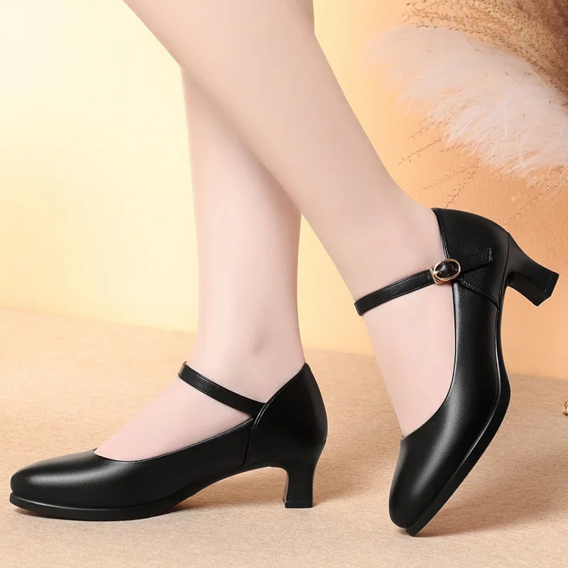 5cm Heels Flight Attendant Work Shoes Women Black Soft Comfortable Pumps Non-Slip Office Shoes for Standing All Day, Size 35-40 Khamik Shop Online