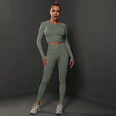 2Pcs Women Sets Energy Seamless Gym Suits Bubble Butt Sports Pants+Long Sleeve Shirts Push Up Running Sets Tracksuits Tights Set Khamik Shop Online