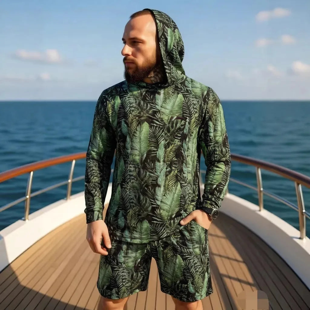 2026 New Camouflage Print Unisex Hooded Two Piece Set Long Sleeve Shirt Shorts Breathable Loose Summer Beach Streetwear Casual W Khamik Shop Online