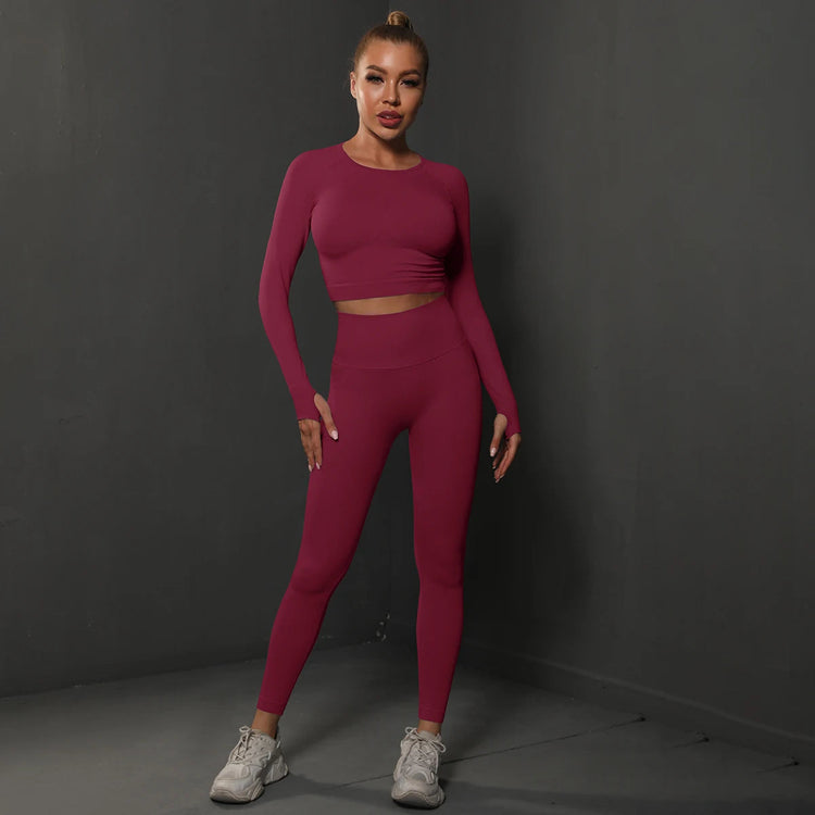 2Pcs Women Sets Energy Seamless Gym Suits Bubble Butt Sports Pants+Long Sleeve Shirts Push Up Running Sets Tracksuits Tights Set Khamik Shop Online