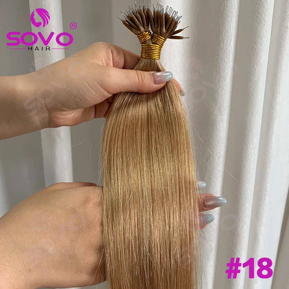 Nano Ring Hair Extensions Human Hair 100 Strands Remy European Straight Hair Natural Blonde Invisible Reusable Khamik Shop Online