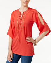 Michael Michael Kors Petite Grommet Trim Lace Up Tunic Amber Chrysippus