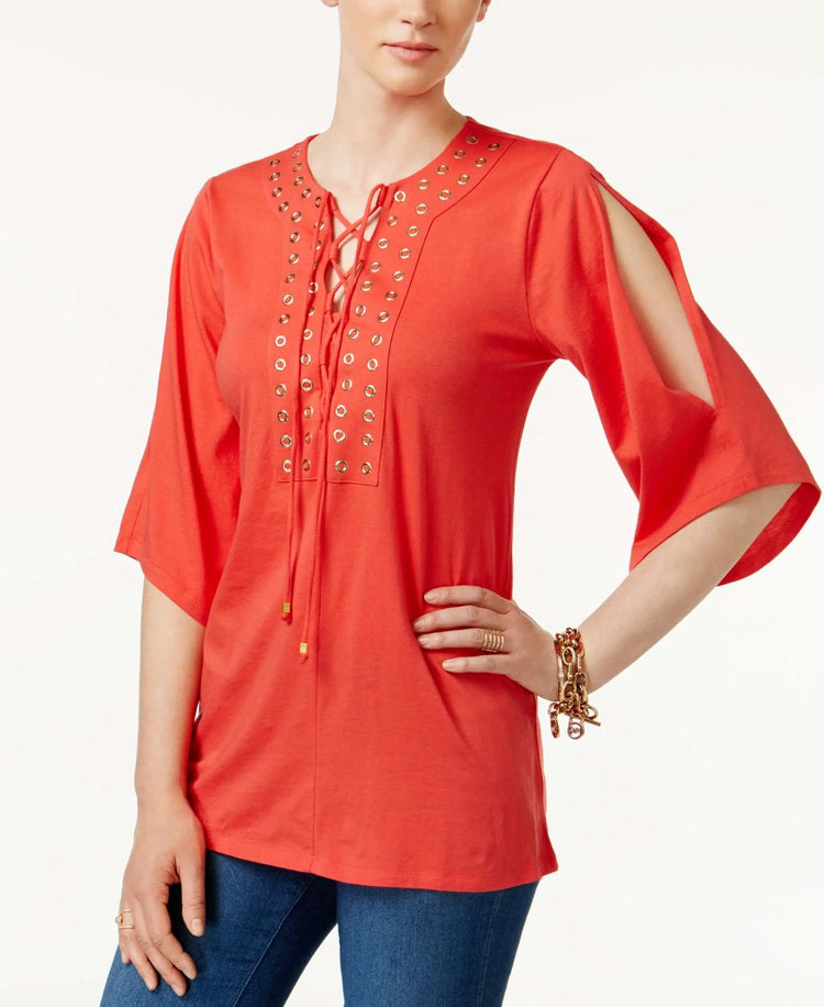 Michael Michael Kors Petite Grommet Trim Lace Up Tunic Amber Chrysippus